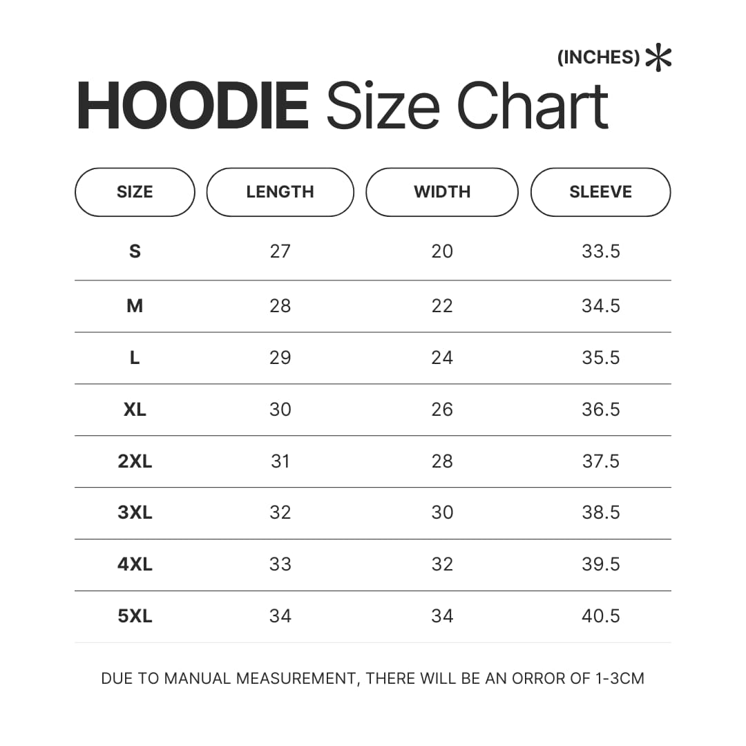 Hoodie Size Chart - Howl’s Moving Castle Shop