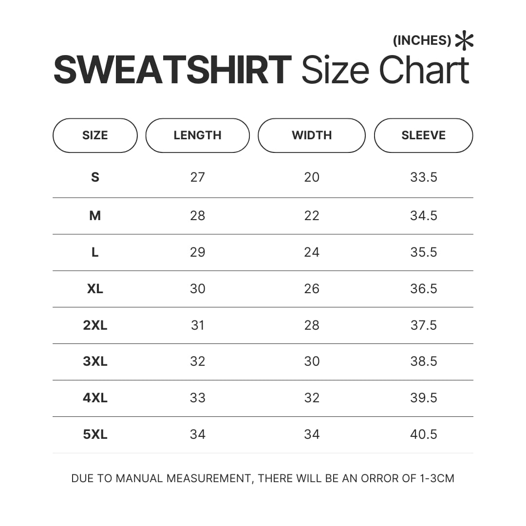 Sweatshirt Size Chart - Howl’s Moving Castle Shop