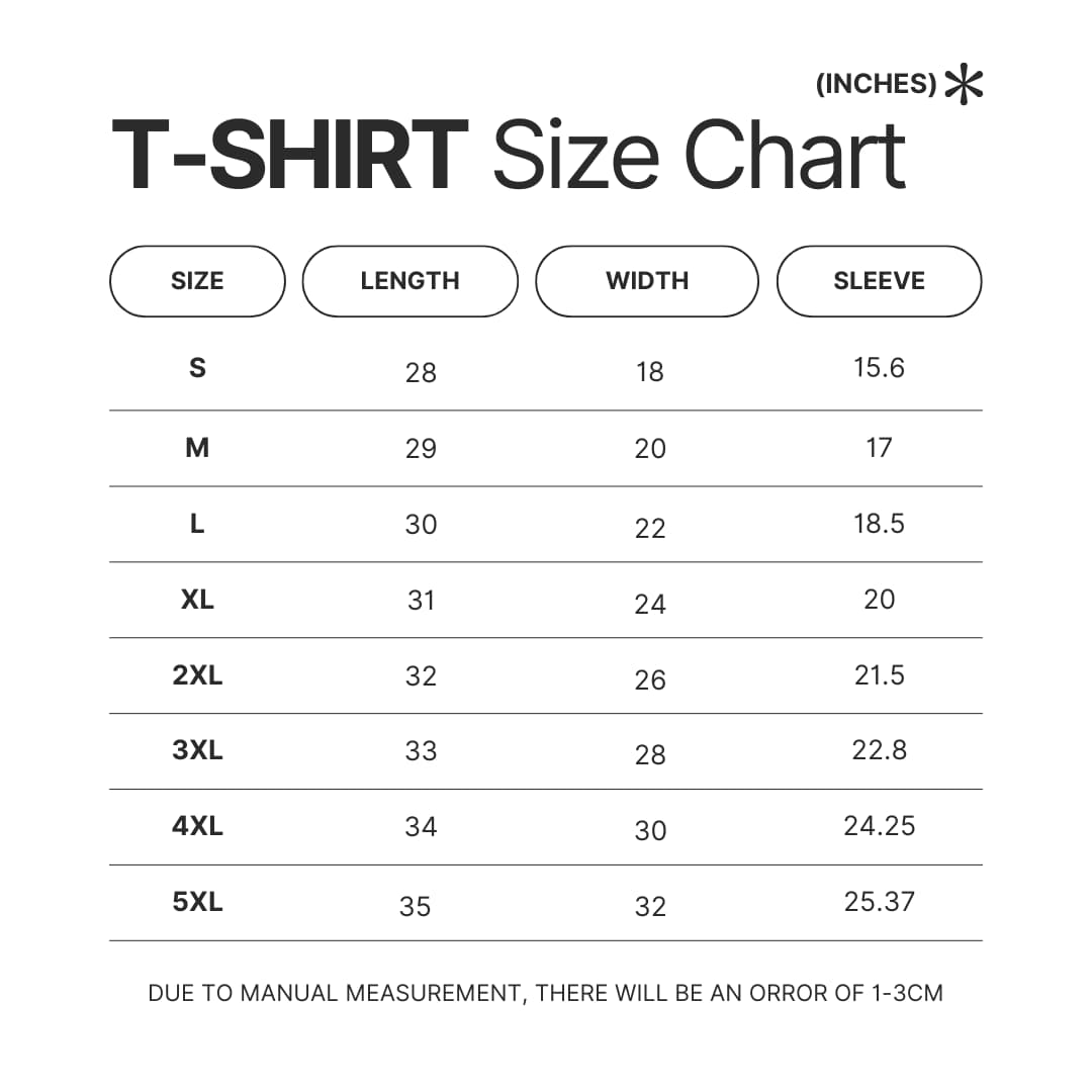 T shirt Size Chart - Howl’s Moving Castle Shop